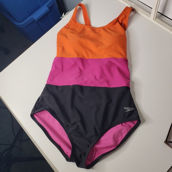 Speedo Ultraback Colorblock SPF50+ Chlorine Resistant Onepiece Swimmers Suit L - Picture 8 of 14